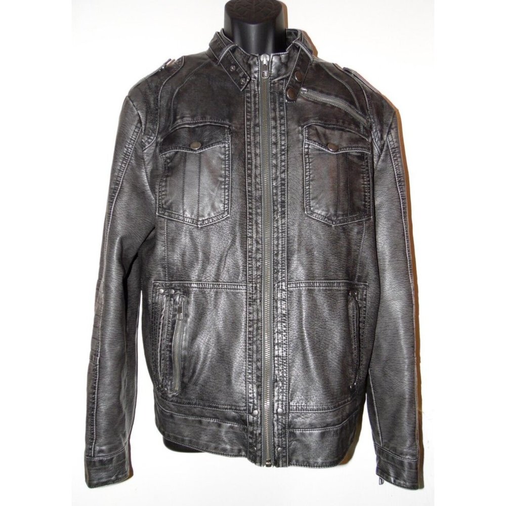 Mens Blair Underwood PU Leather Jacket Lined Size L
